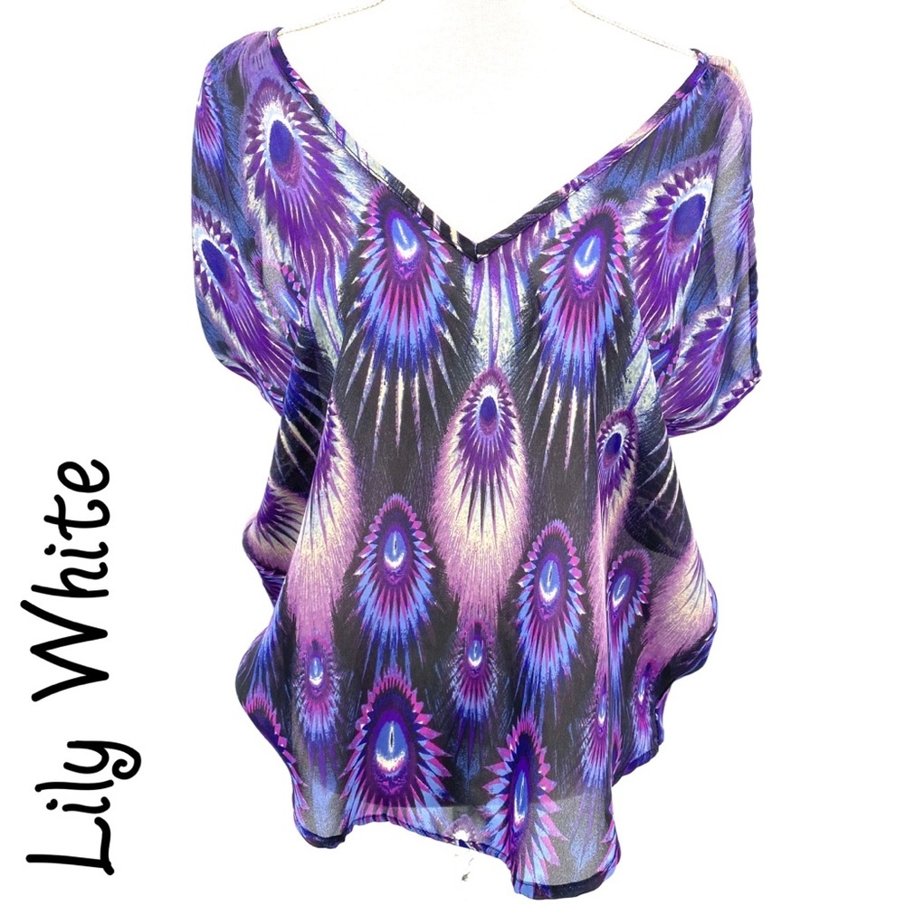 Lily White Purple and black semi sheer blouse